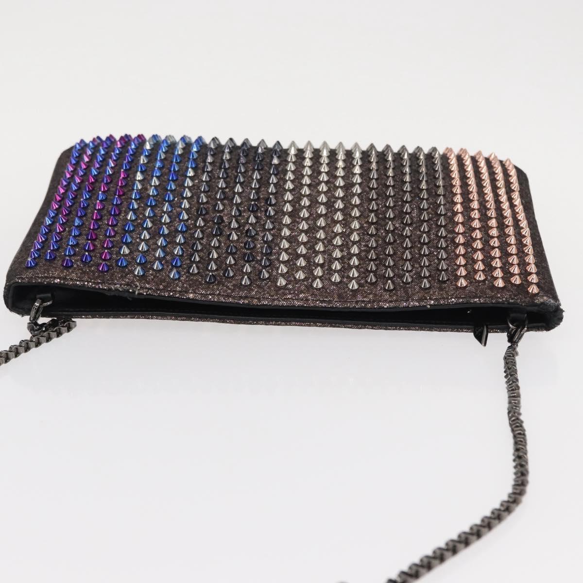 Christian Louboutin Studs Chain Shoulder Bag Canvas Pink Auth bs30956