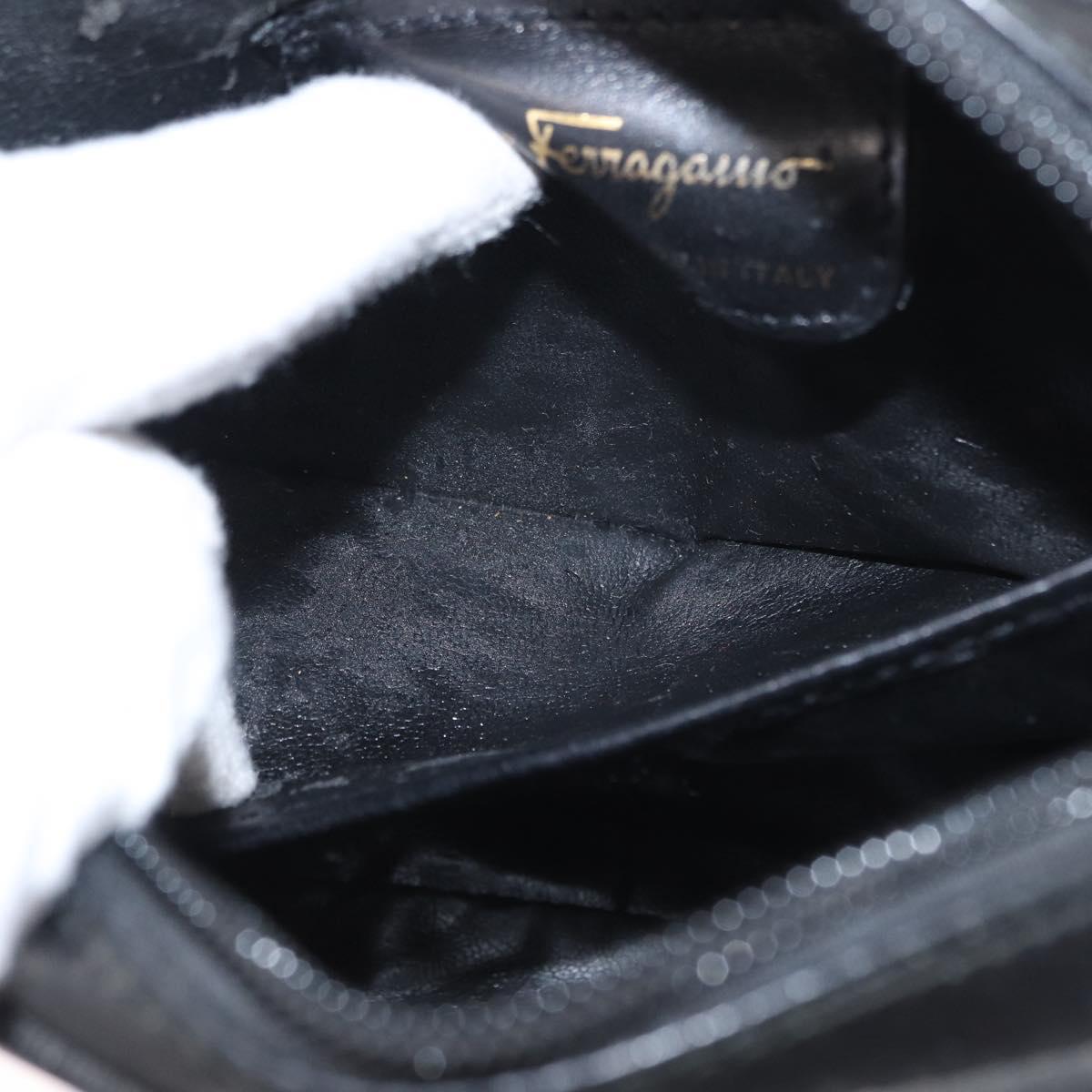 Salvatore Ferragamo Vala Shoulder Bag Leather Black Gold Auth bs30964