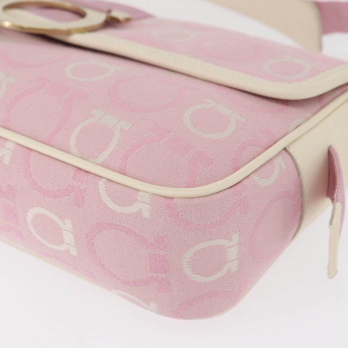 Salvatore Ferragamo Gancini Shoulder Bag Canvas Pink Gold Auth bs30965