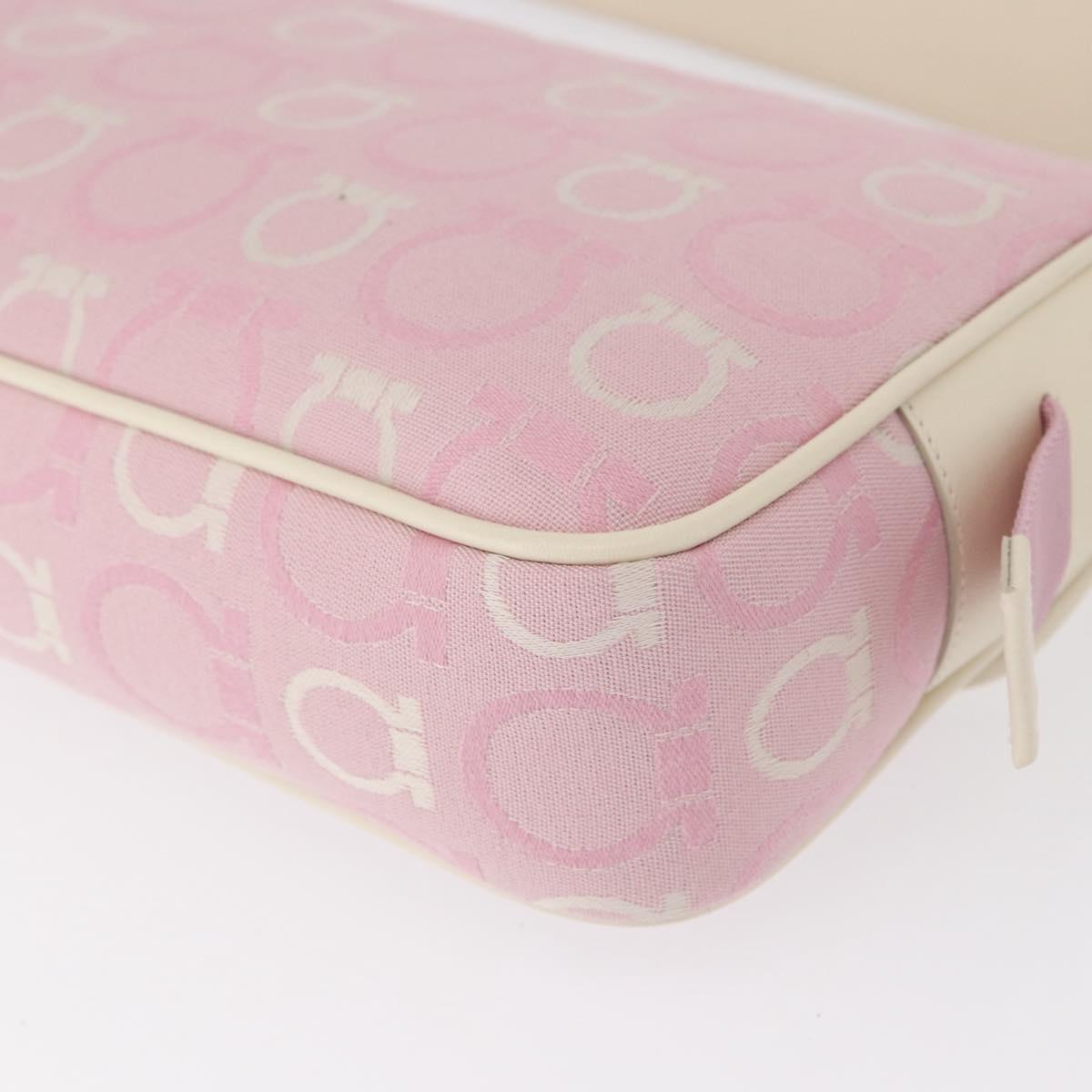 Salvatore Ferragamo Gancini Shoulder Bag Canvas Pink Gold Auth bs30965