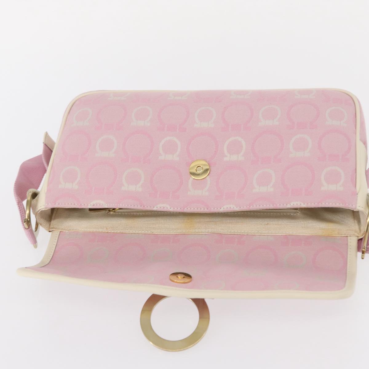 Salvatore Ferragamo Gancini Shoulder Bag Canvas Pink Gold Auth bs30965