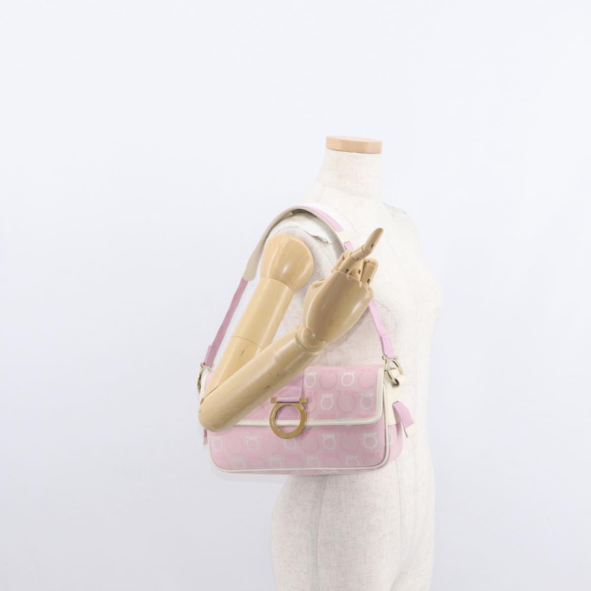 Salvatore Ferragamo Gancini Shoulder Bag Canvas Pink Gold Auth bs30965