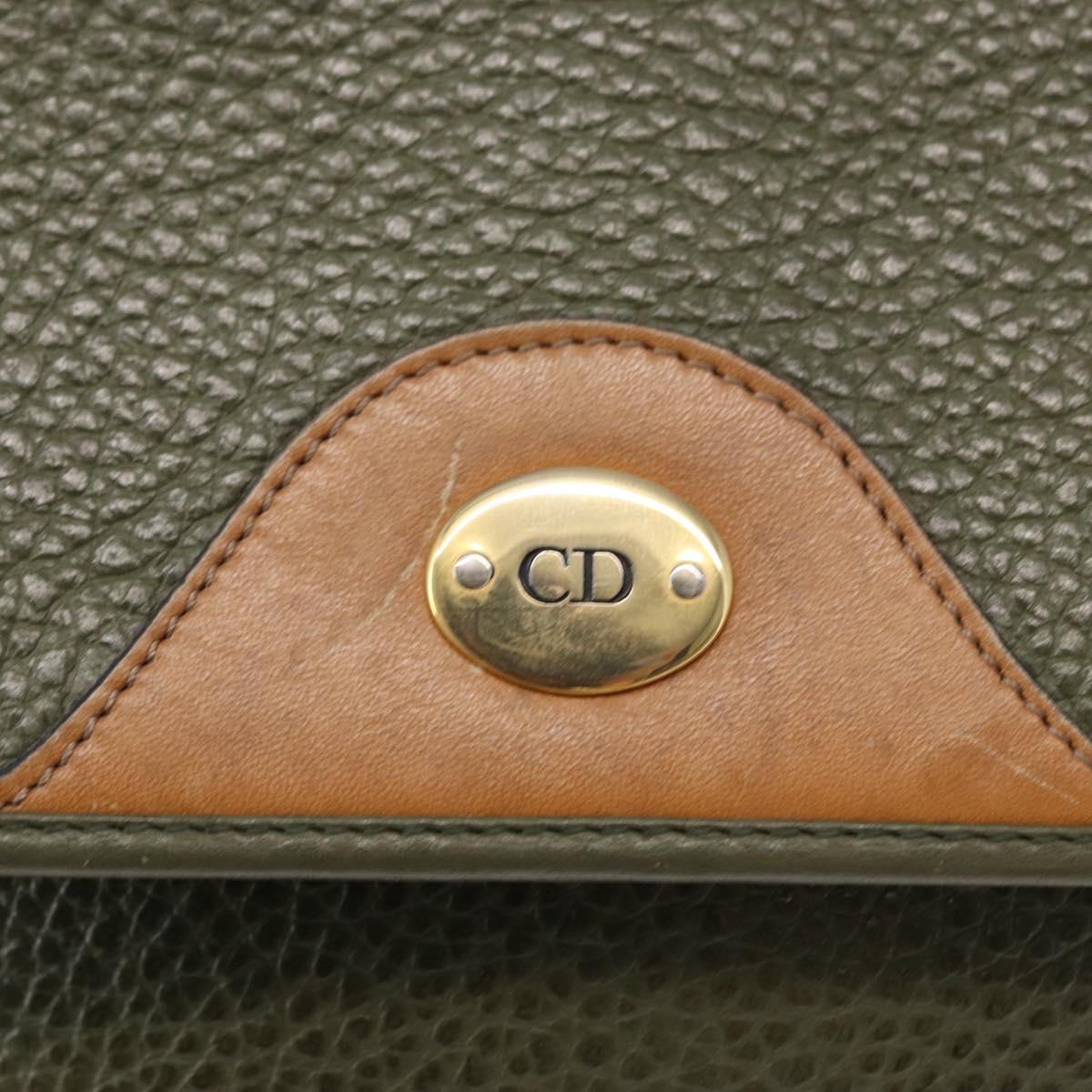 Christian Dior Shoulder Bag Leather Green gold Auth bs30968