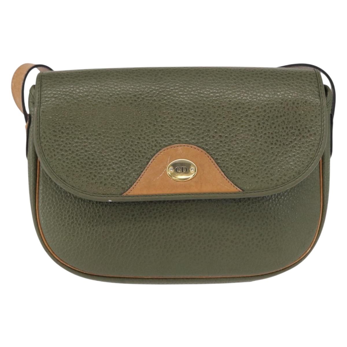 Christian Dior Shoulder Bag Leather Green gold Auth bs30968