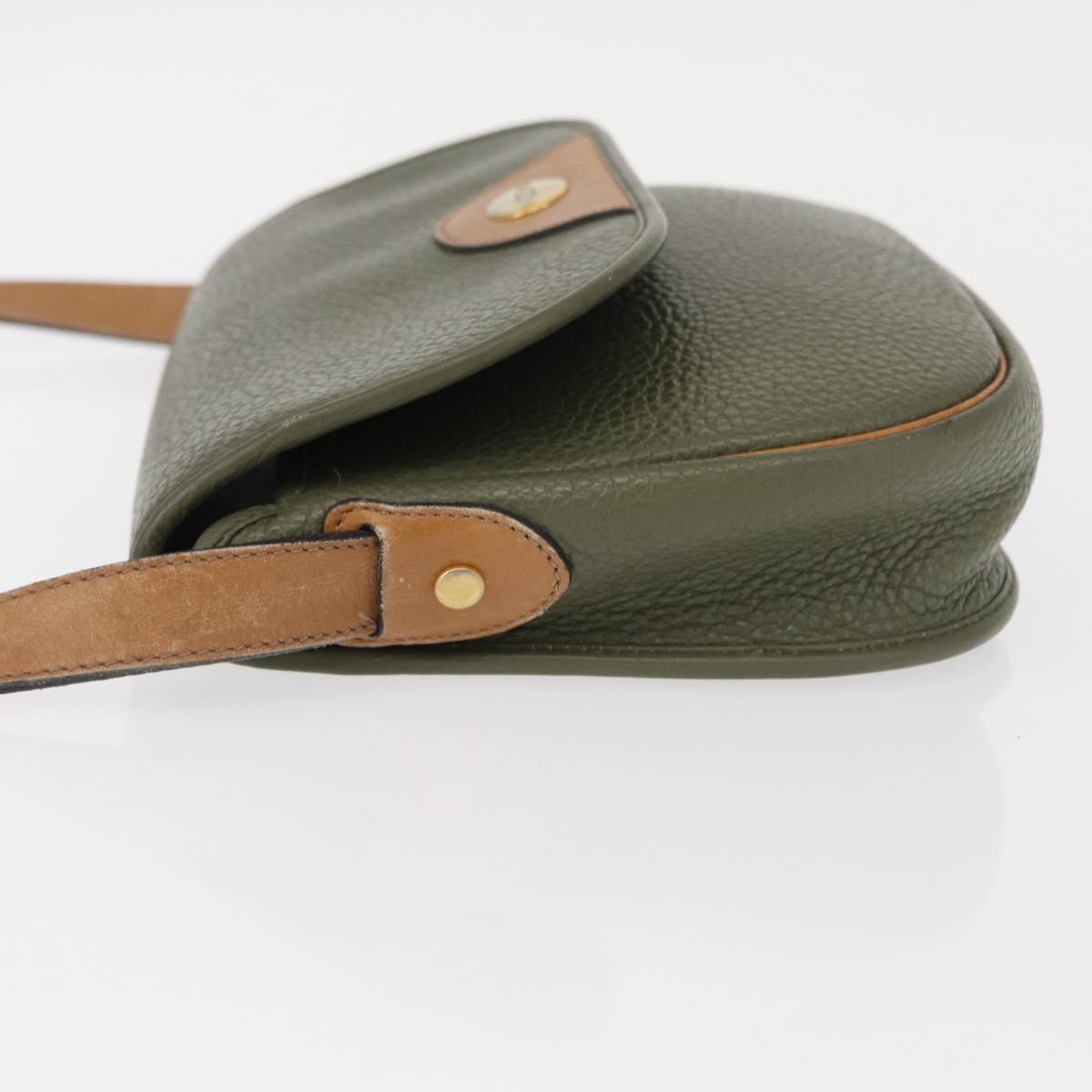 Christian Dior Shoulder Bag Leather Green gold Auth bs30968