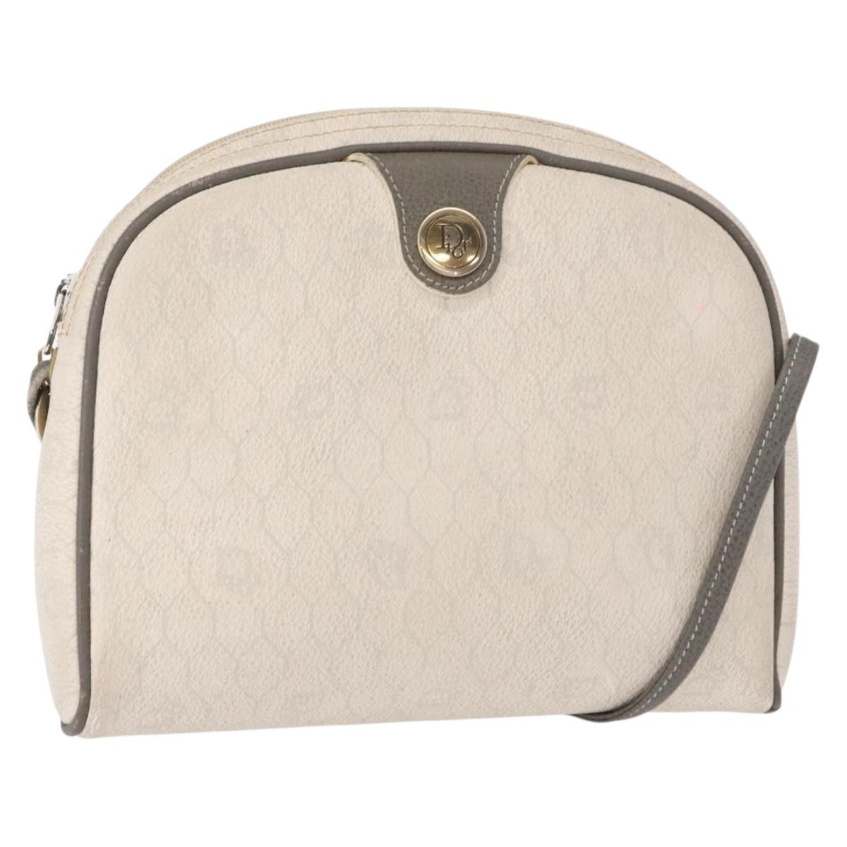 Christian Dior Honeycomb Canvas Shoulder Bag PVC White gold Auth bs30970