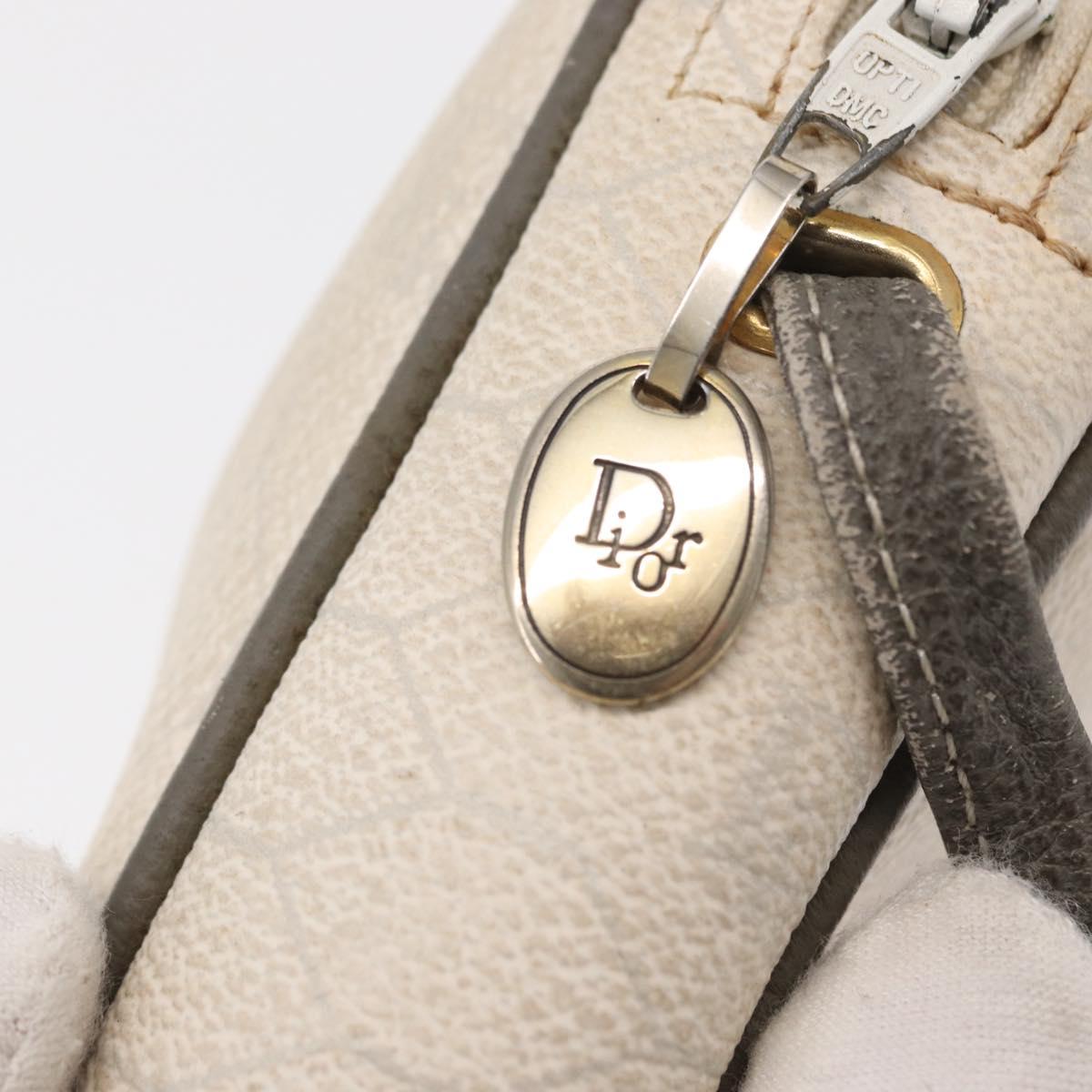 Christian Dior Honeycomb Canvas Shoulder Bag PVC White gold Auth bs30970