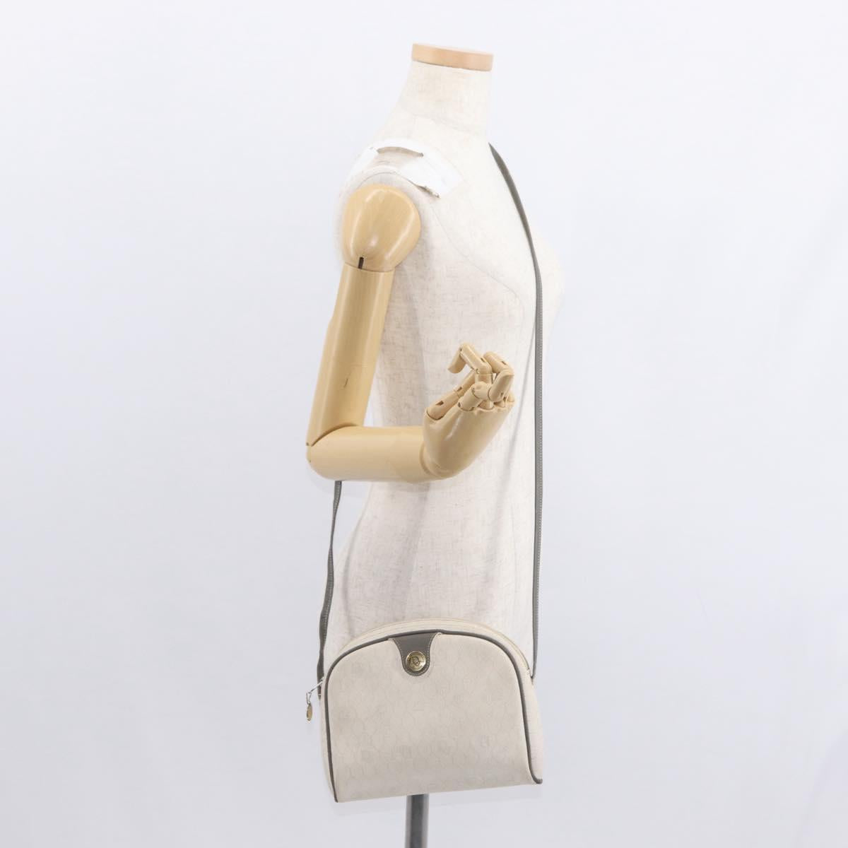 Christian Dior Honeycomb Canvas Shoulder Bag PVC White gold Auth bs30970