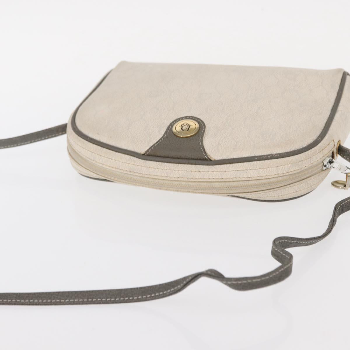 Christian Dior Honeycomb Canvas Shoulder Bag PVC White gold Auth bs30970