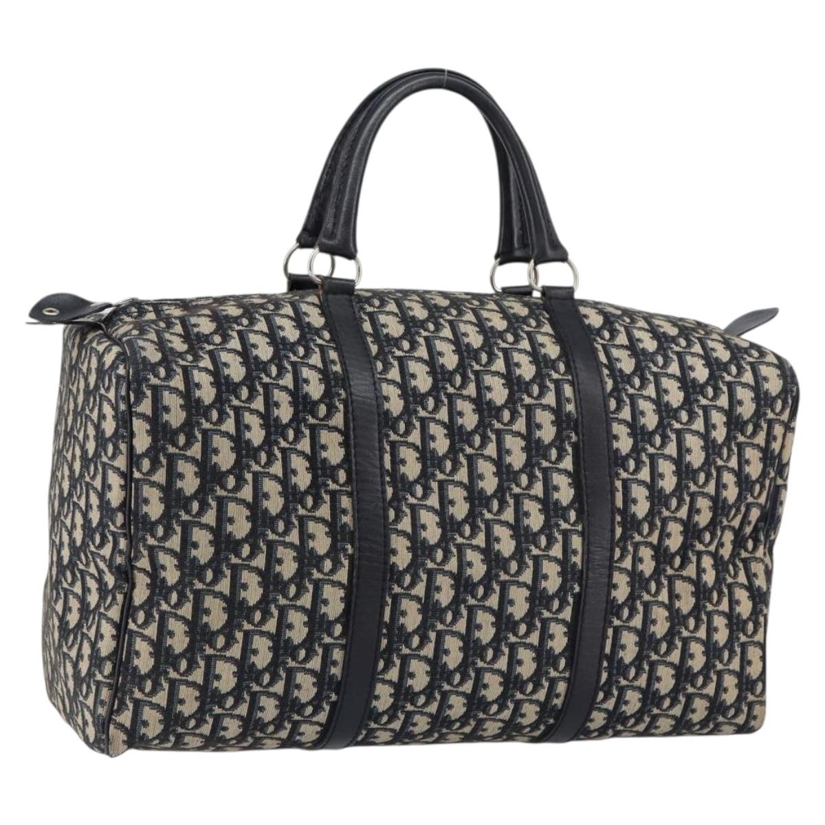 Christian Dior Trotter Canvas Boston Bag Navy Silver Auth bs30972