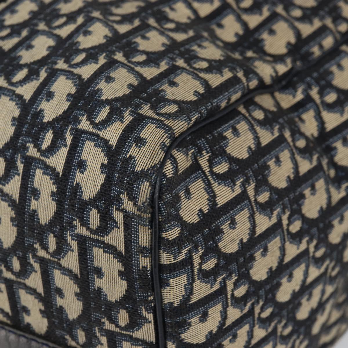 Christian Dior Trotter Canvas Boston Bag Navy Silver Auth bs30972