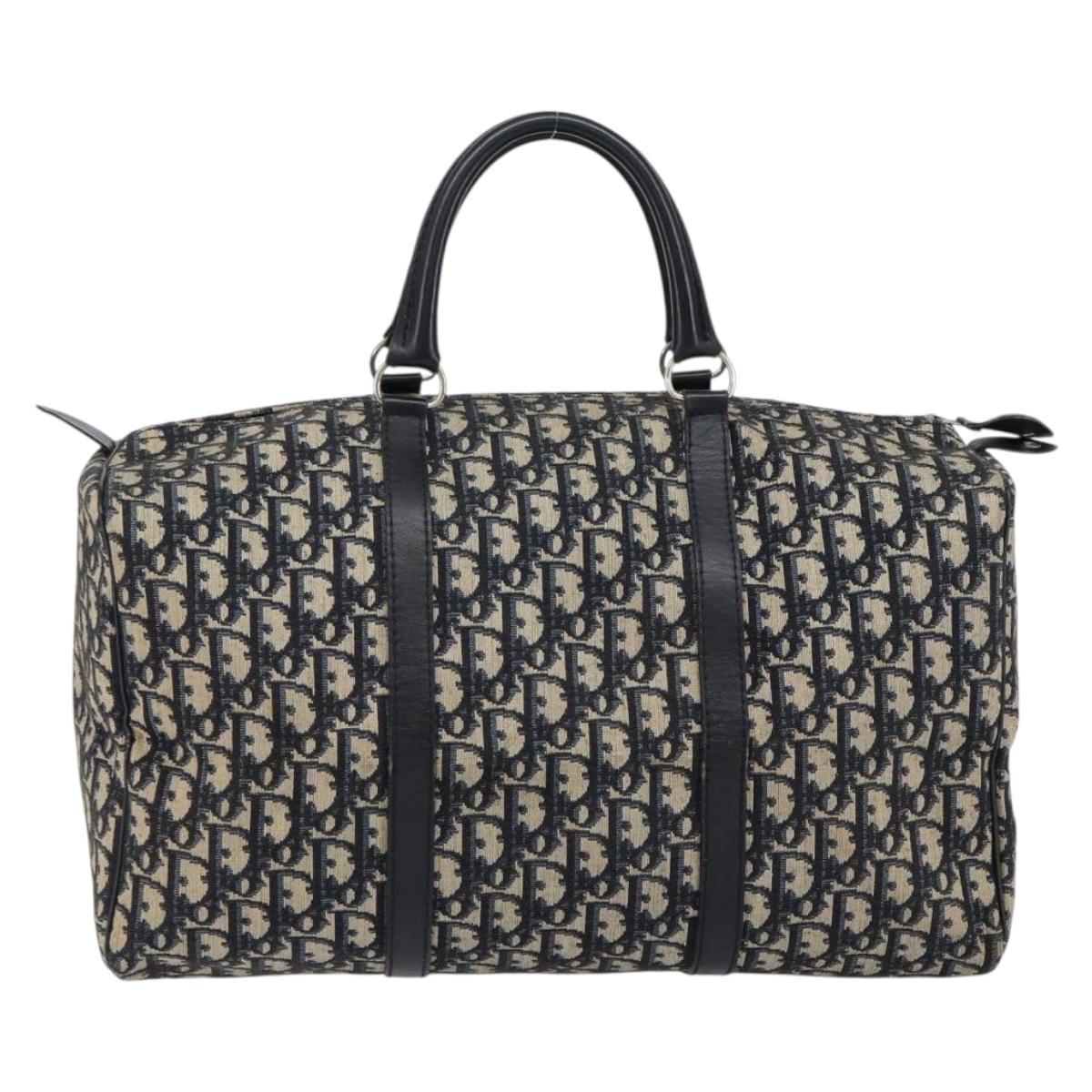 Christian Dior Trotter Canvas Boston Bag Navy Silver Auth bs30972