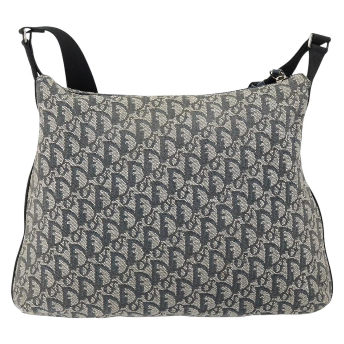 Christian Dior Trotter Canvas Shoulder Bag Navy Silver Auth bs30973