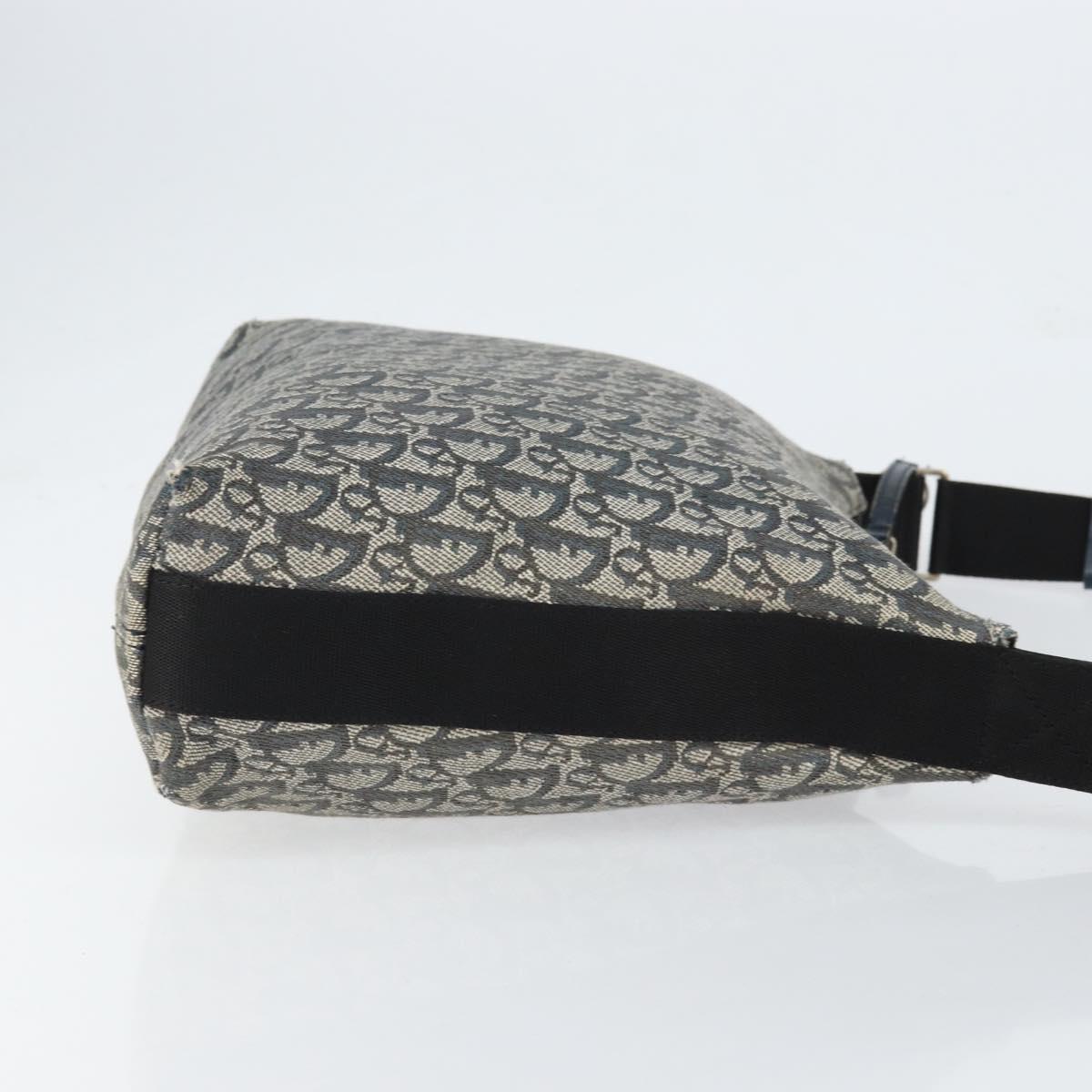 Christian Dior Trotter Canvas Shoulder Bag Navy Silver Auth bs30973