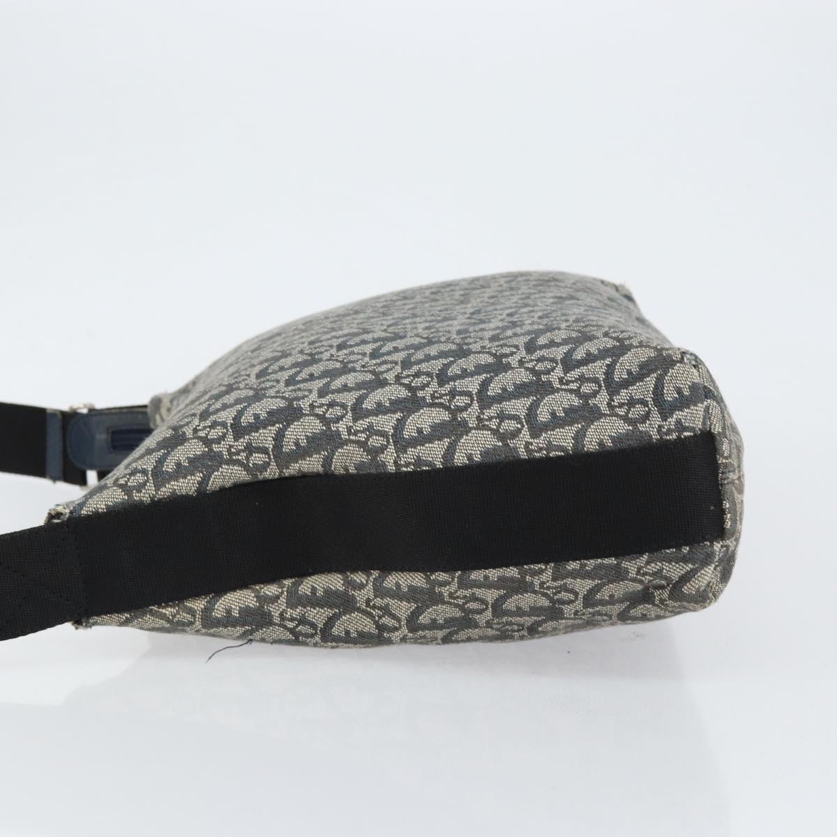 Christian Dior Trotter Canvas Shoulder Bag Navy Silver Auth bs30973