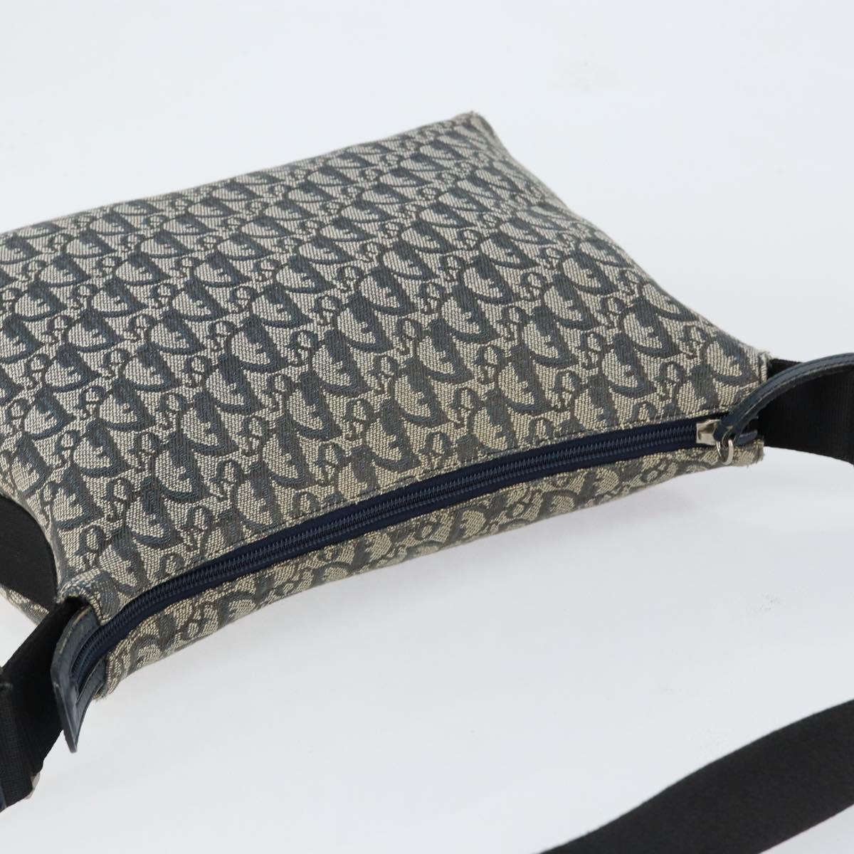 Christian Dior Trotter Canvas Shoulder Bag Navy Silver Auth bs30973