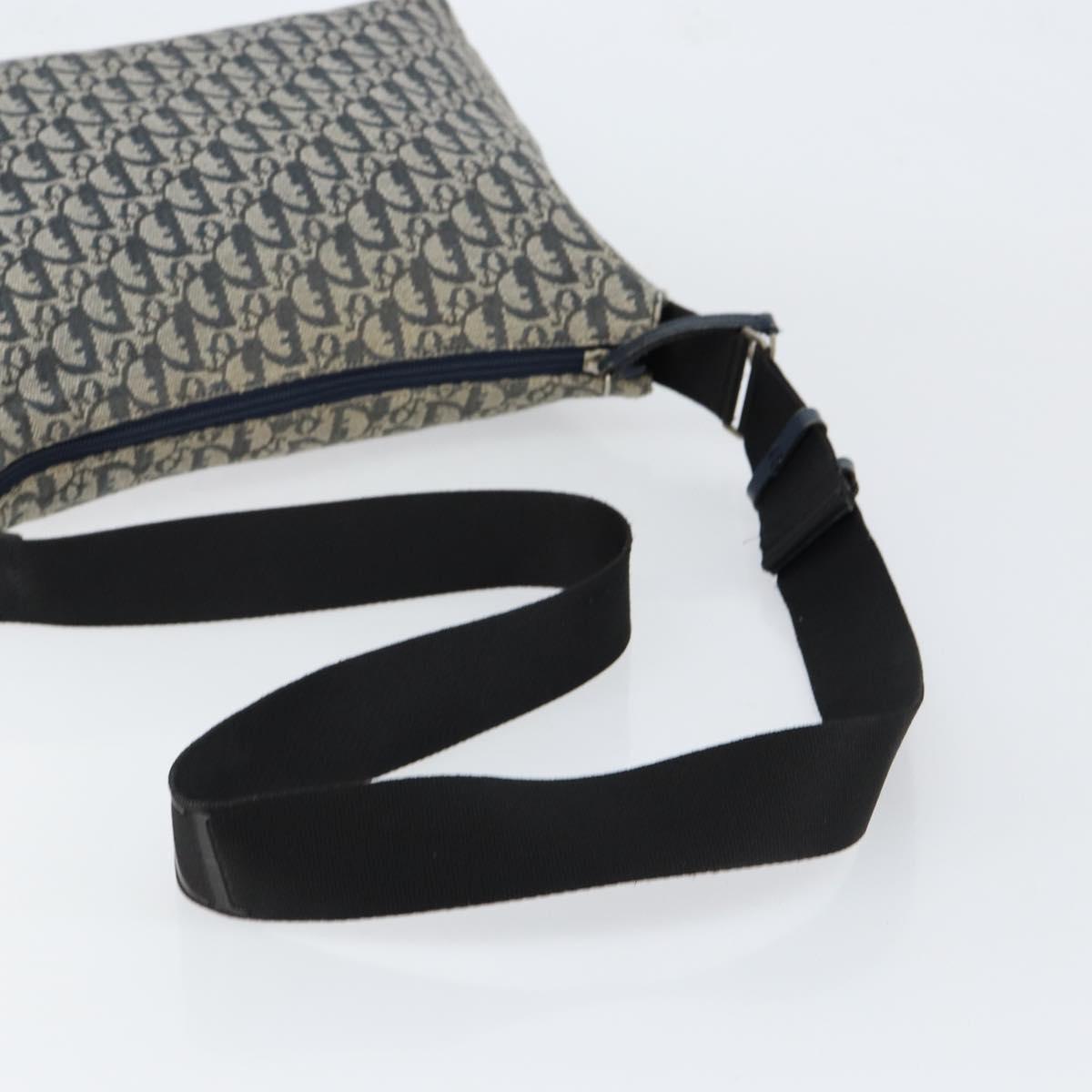 Christian Dior Trotter Canvas Shoulder Bag Navy Silver Auth bs30973
