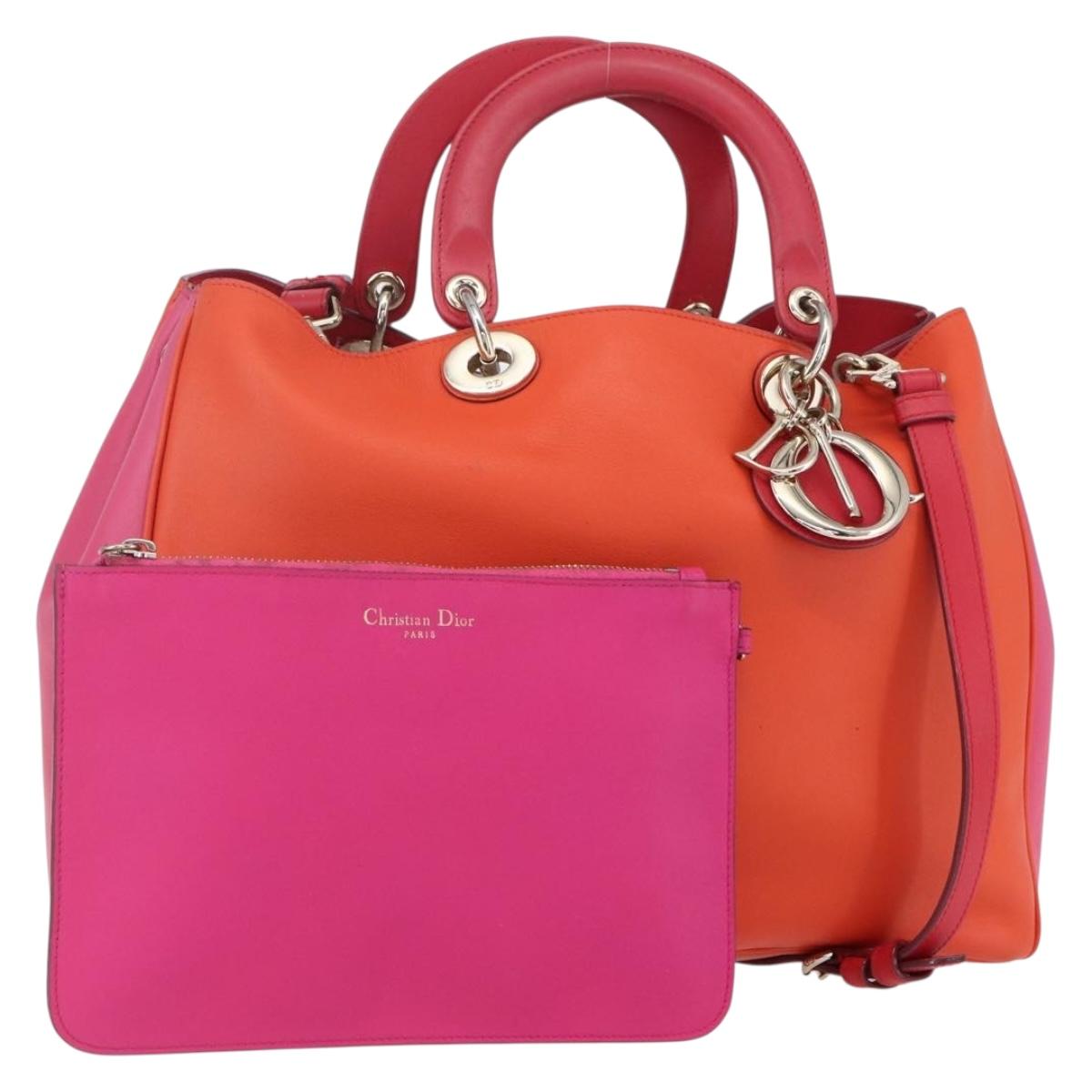 Christian Dior Diorissimo Hand Bag Leather 2way Orange Gold Auth bs30974