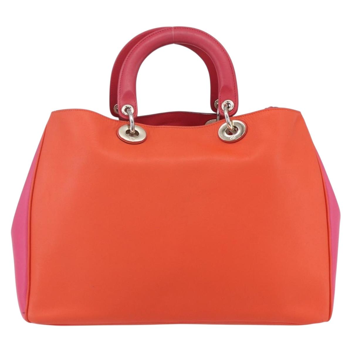 Christian Dior Diorissimo Hand Bag Leather 2way Orange Gold Auth bs30974