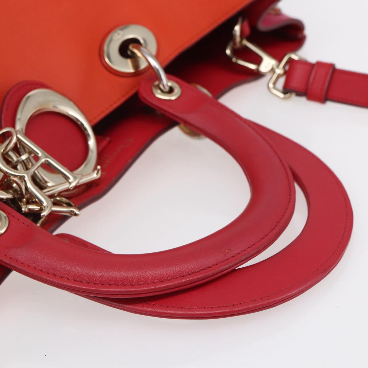 Christian Dior Diorissimo Hand Bag Leather 2way Orange Gold Auth bs30974