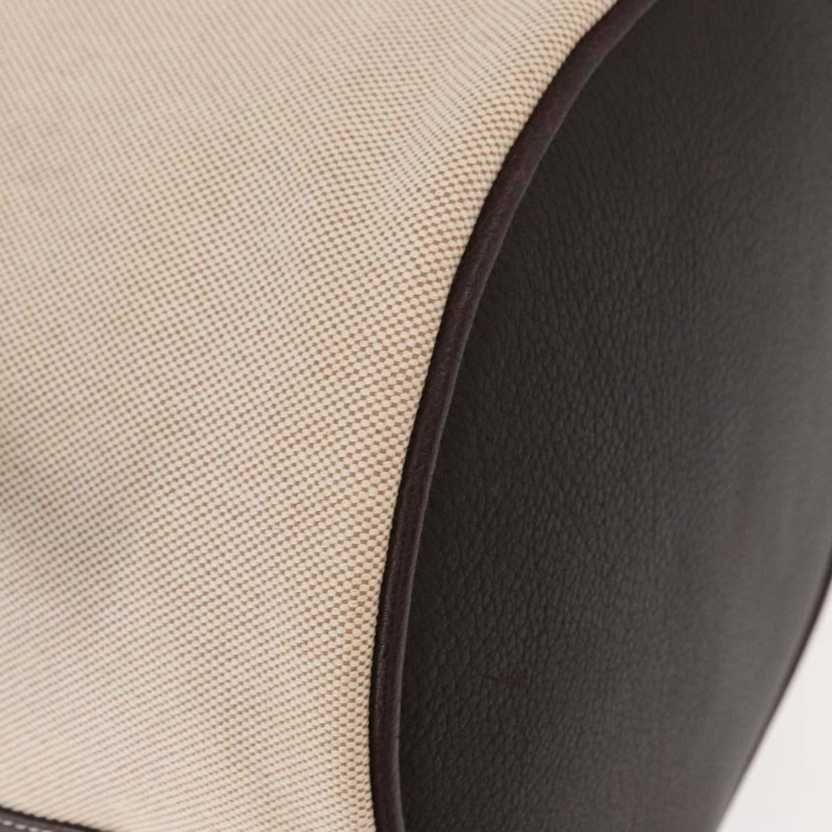 HERMES Sac Marine Recife MM Shoulder Bag Canvas Leather Beige Auth bs30975