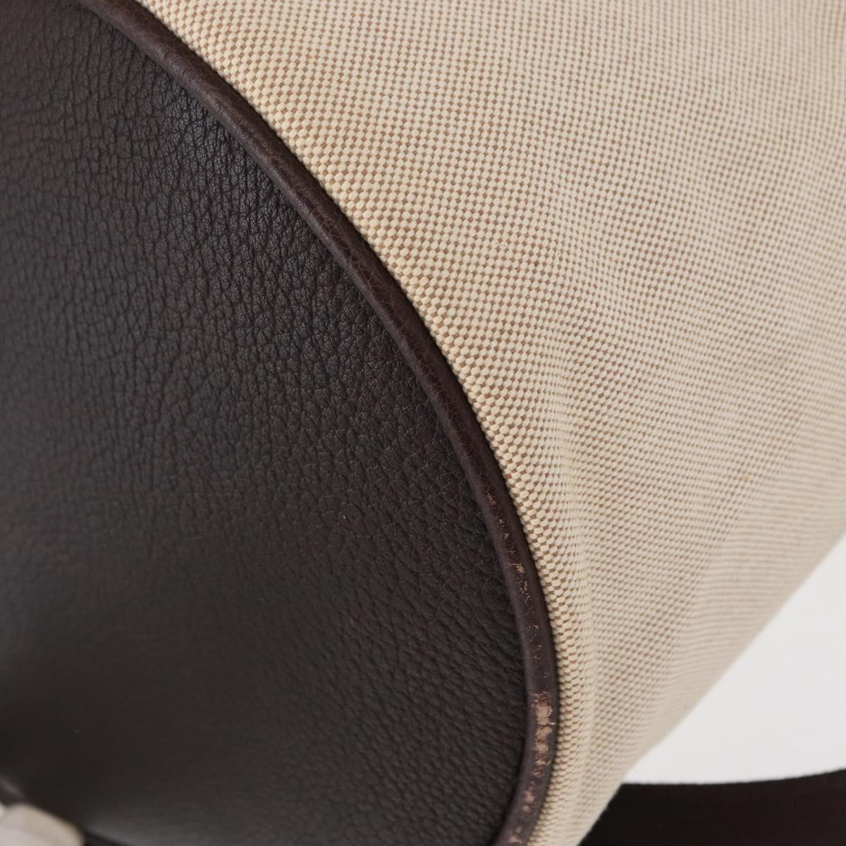 HERMES Sac Marine Recife MM Shoulder Bag Canvas Leather Beige Auth bs30975