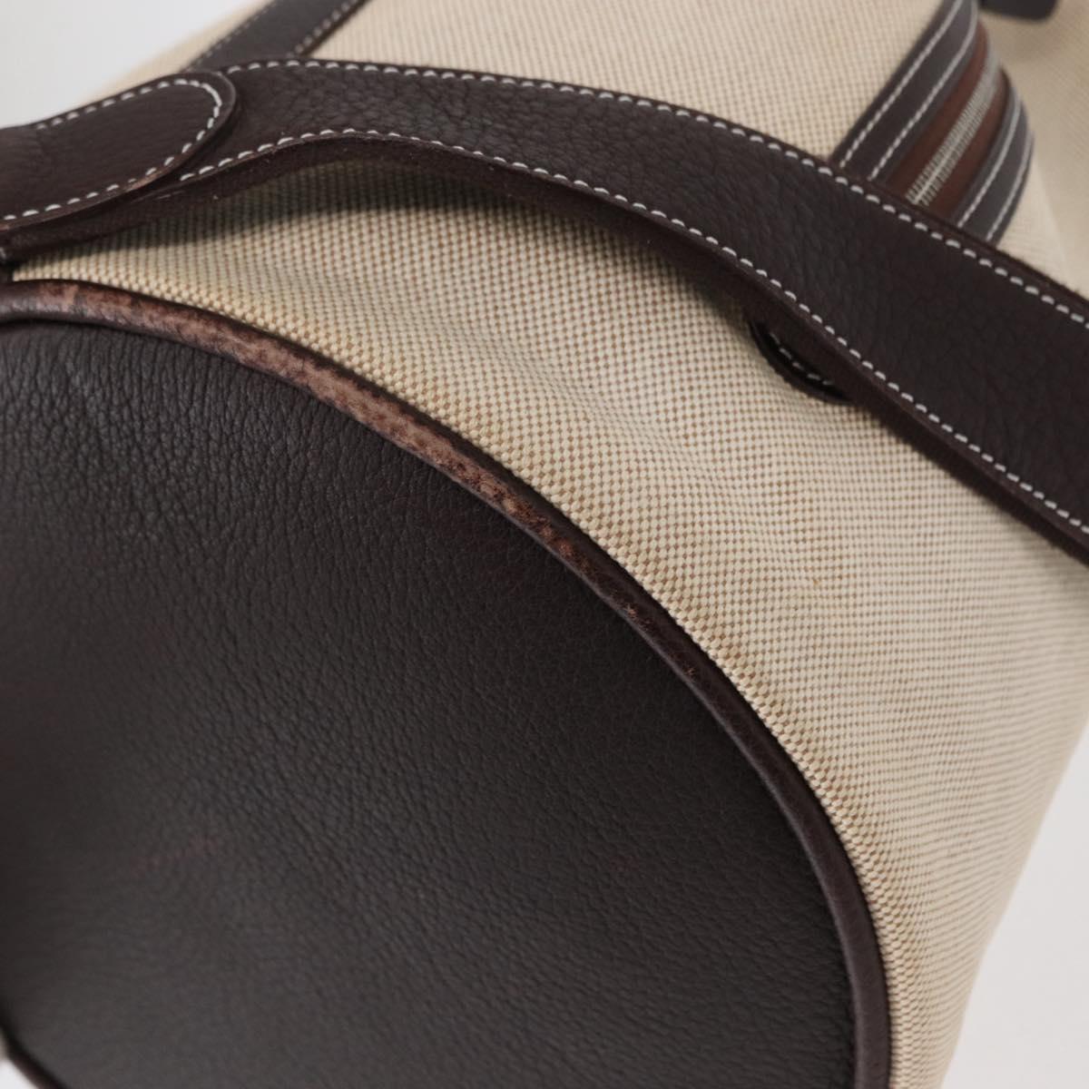 HERMES Sac Marine Recife MM Shoulder Bag Canvas Leather Beige Auth bs30975