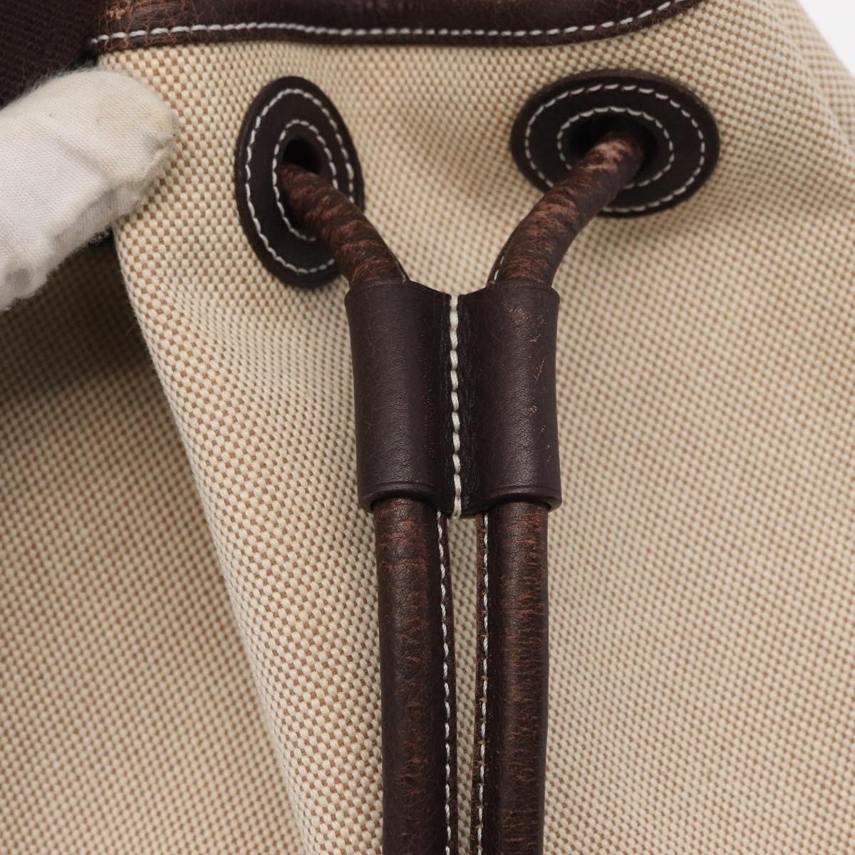 HERMES Sac Marine Recife MM Shoulder Bag Canvas Leather Beige Auth bs30975