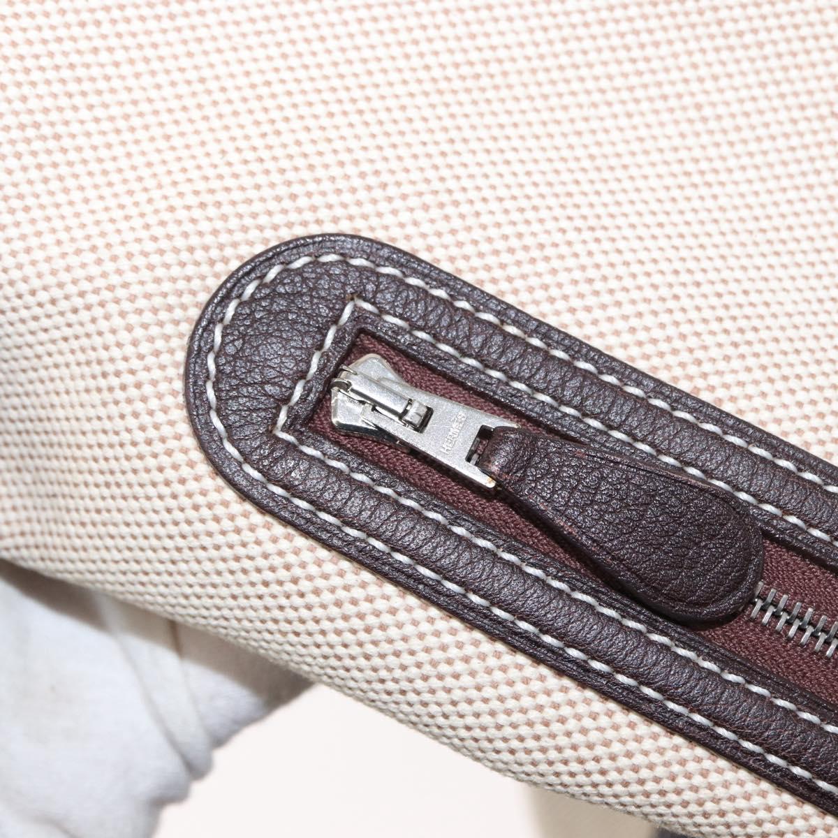 HERMES Sac Marine Recife MM Shoulder Bag Canvas Leather Beige Auth bs30975