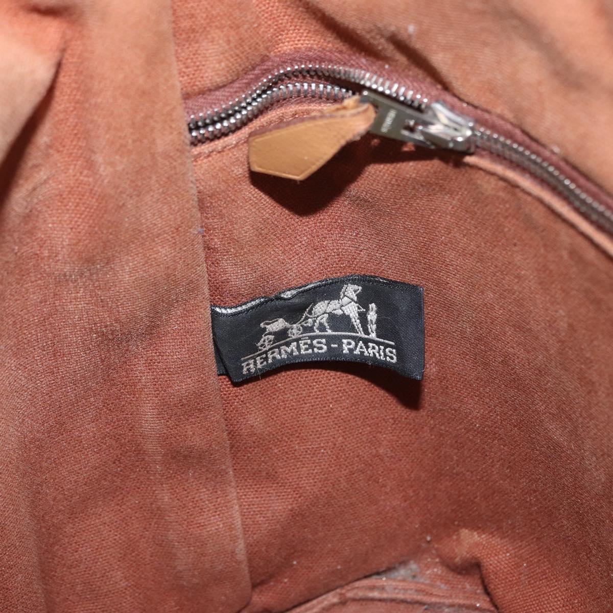 HERMES Sakso PM Hand Bag Canvas Brown Auth bs30976