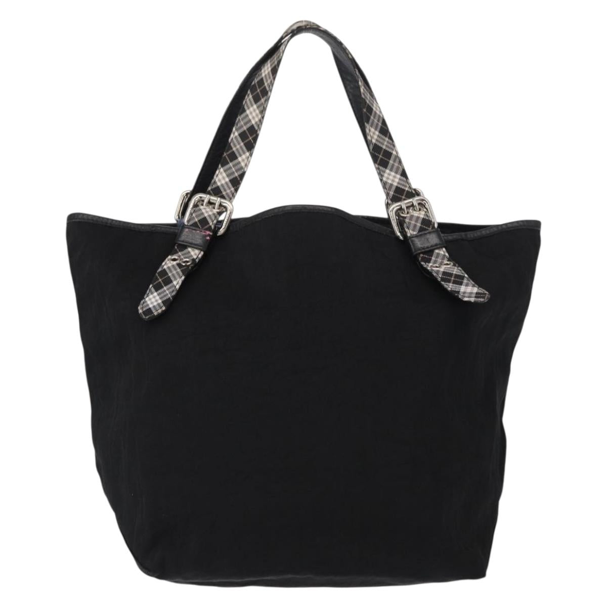 BURBERRY Blue Label Tote Bag Nylon Black Silver Auth bs30978