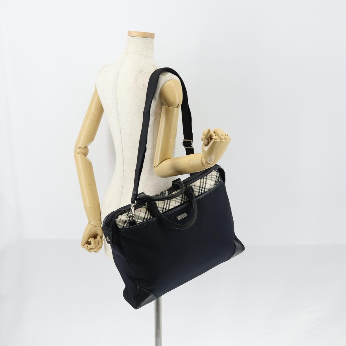 BURBERRY Black Label Business Bag Nylon 2way Black Silver Auth bs30979