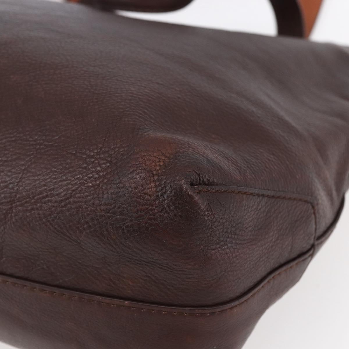 BURBERRY Black Label Tote Bag Leather Brown Silver Auth bs30984