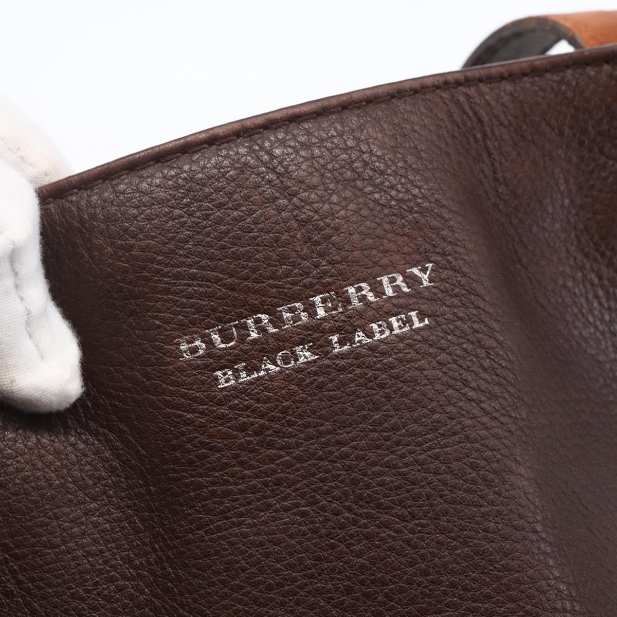 BURBERRY Black Label Tote Bag Leather Brown Silver Auth bs30984