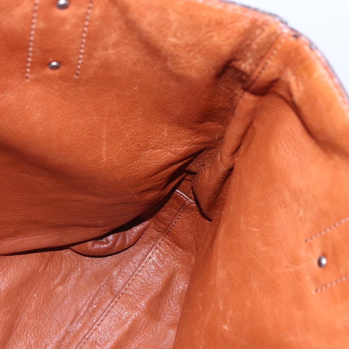 BURBERRY Black Label Tote Bag Leather Brown Silver Auth bs30984