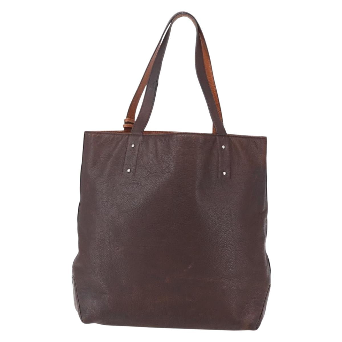 BURBERRY Black Label Tote Bag Leather Brown Silver Auth bs30984