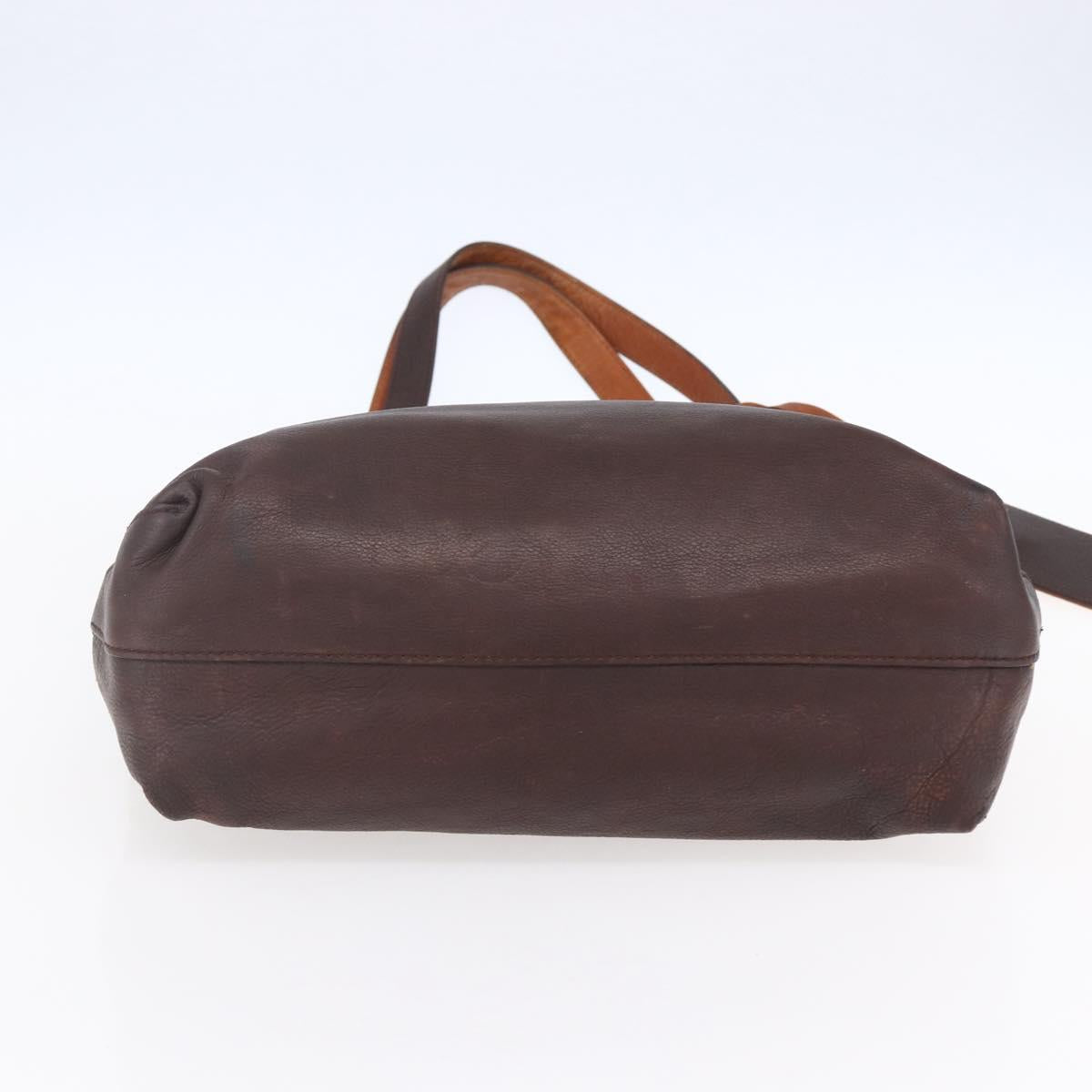 BURBERRY Black Label Tote Bag Leather Brown Silver Auth bs30984