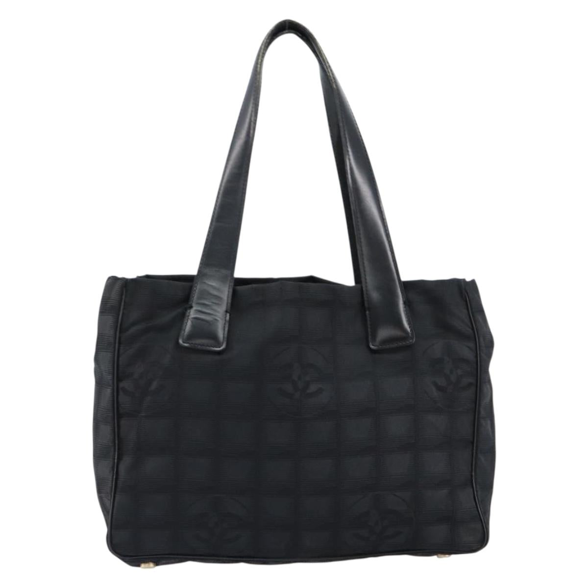 CHANEL New Travel Line Tote Bag Nylon Black gold CC Auth bs30985