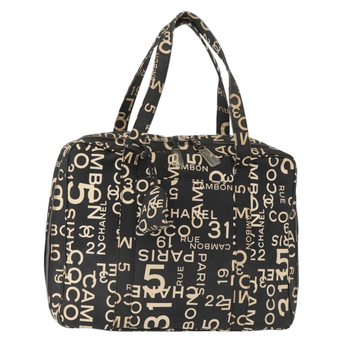 CHANEL Bysy Line Boston Bag Canvas Black CC Auth bs30986