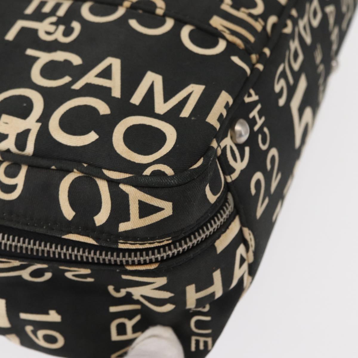 CHANEL Bysy Line Boston Bag Canvas Black CC Auth bs30986