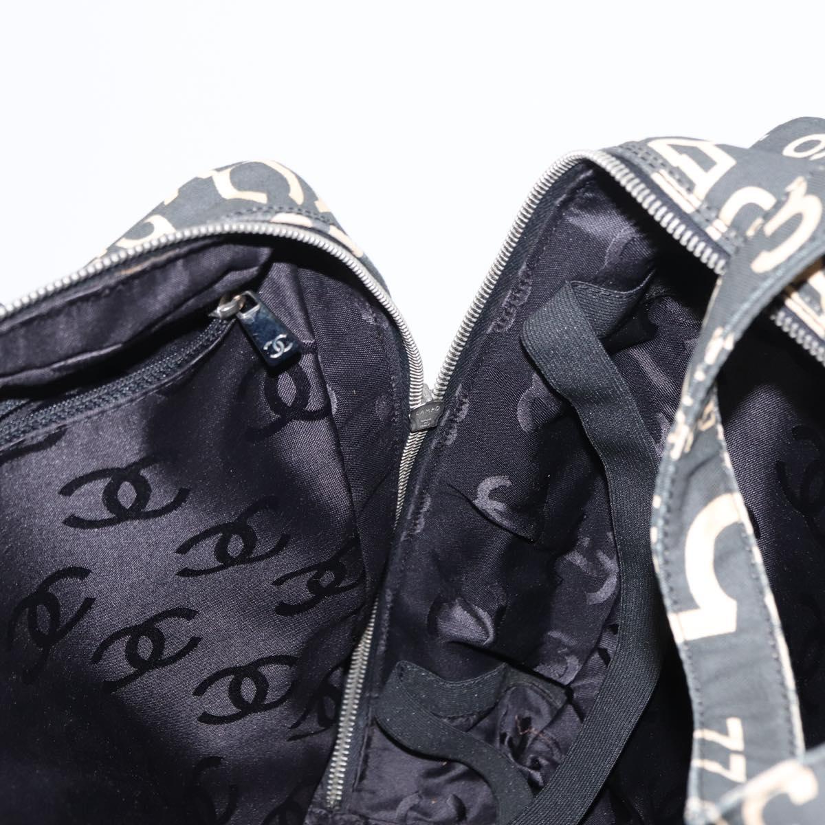 CHANEL Bysy Line Boston Bag Canvas Black CC Auth bs30986