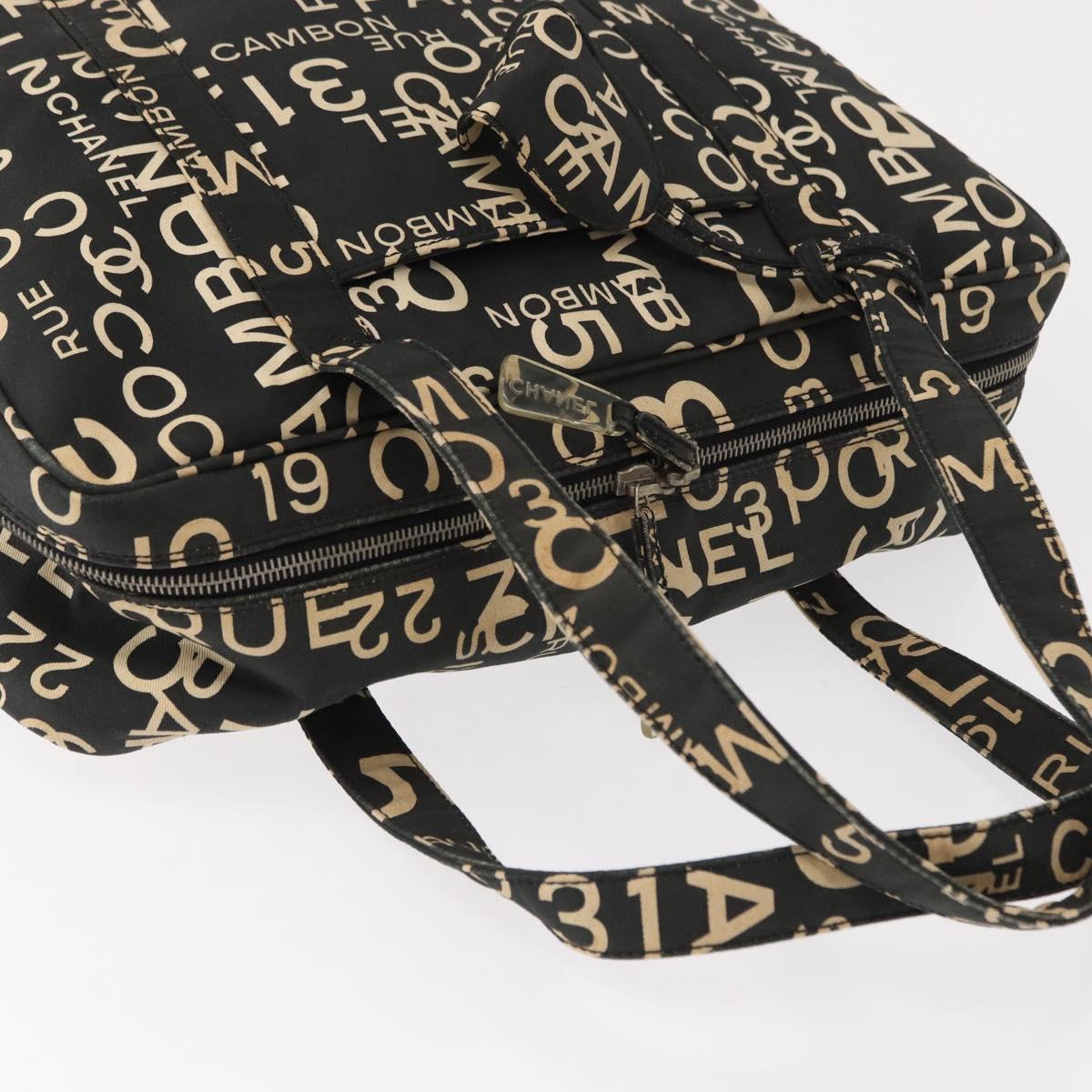 CHANEL Bysy Line Boston Bag Canvas Black CC Auth bs30986