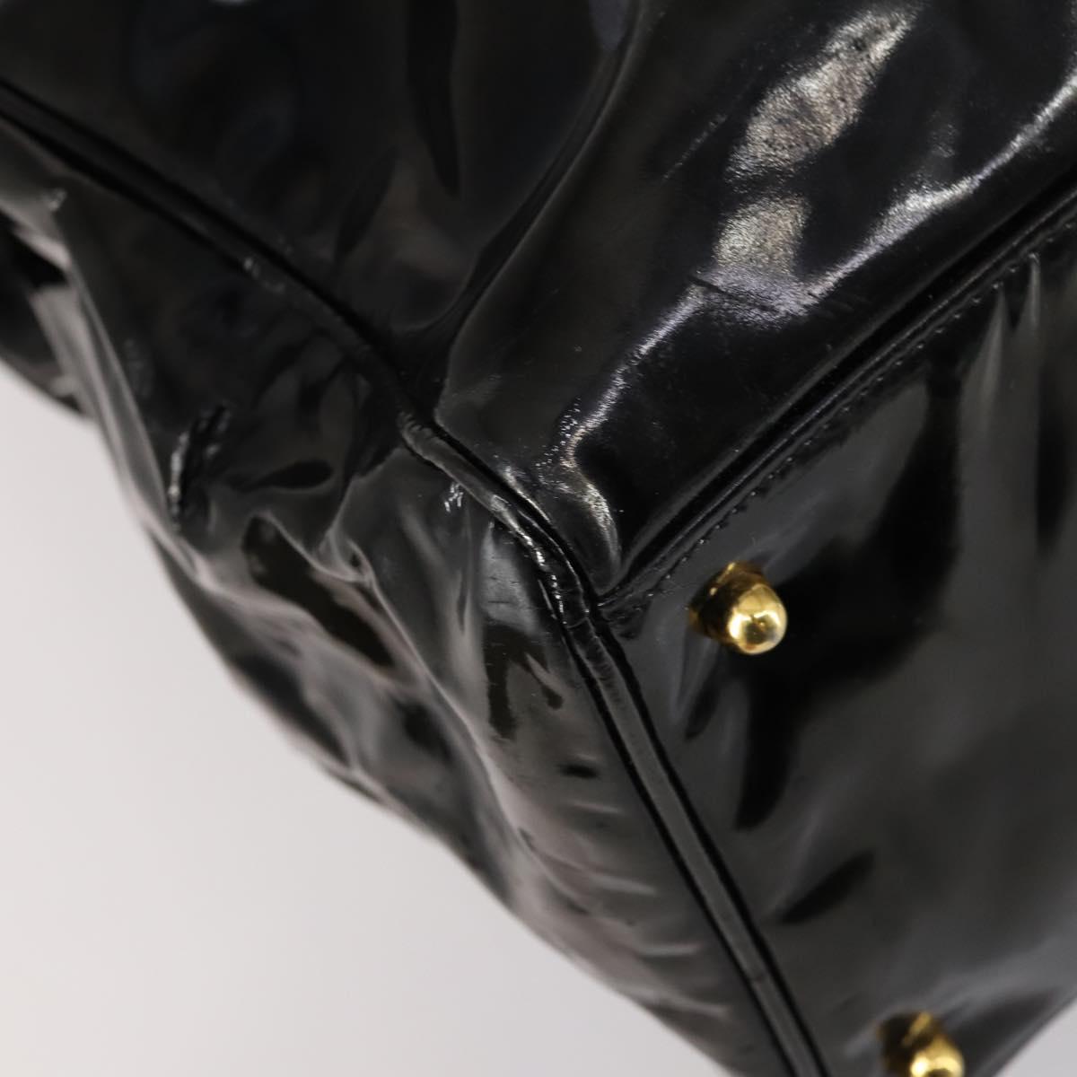 CHANEL Shoulder Bag Enamel Black Gold CC Auth bs30987