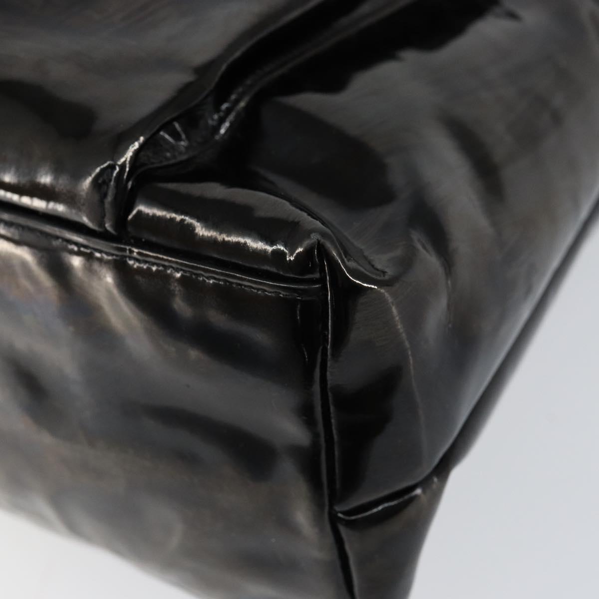 CHANEL Shoulder Bag Enamel Black Gold CC Auth bs30988