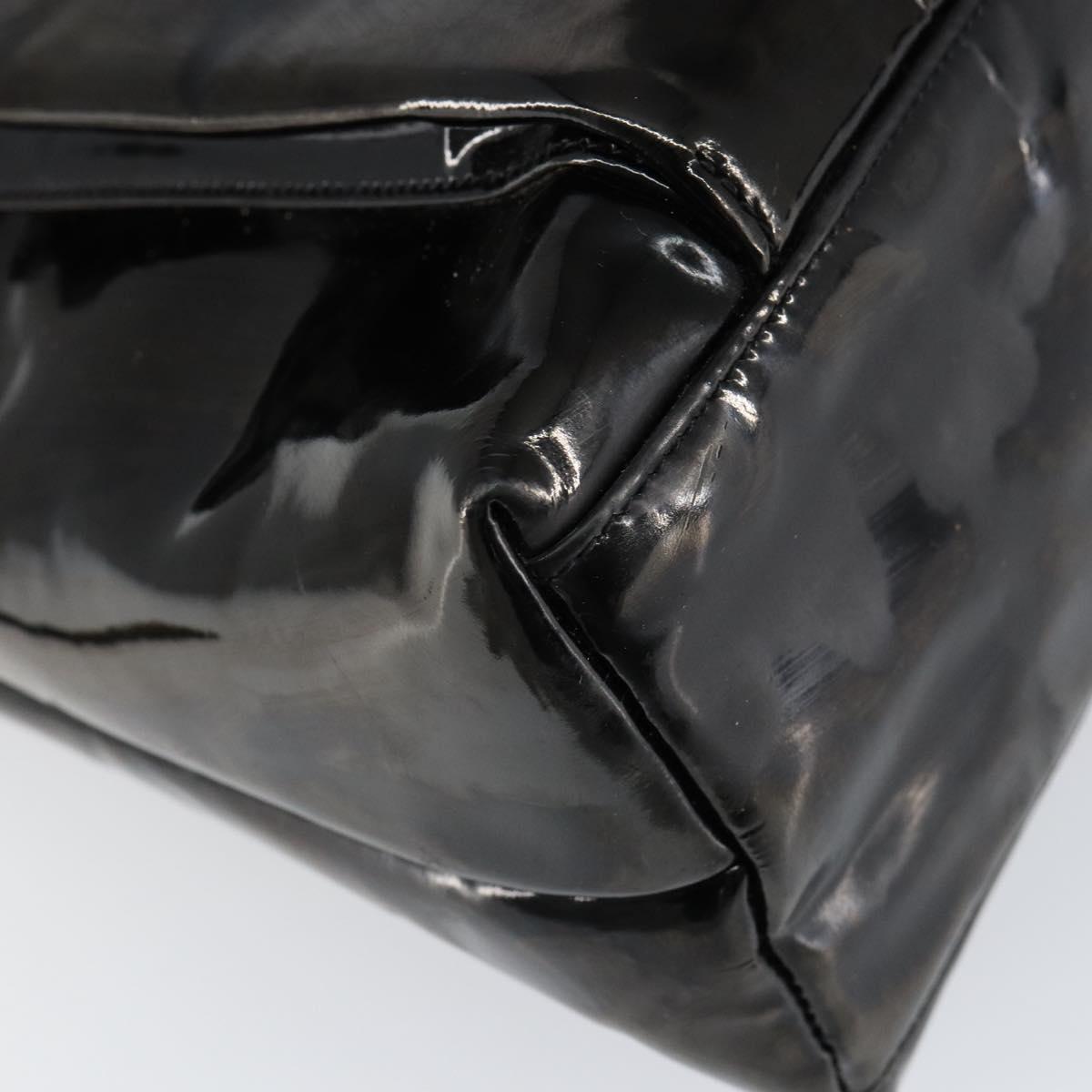 CHANEL Shoulder Bag Enamel Black Gold CC Auth bs30988