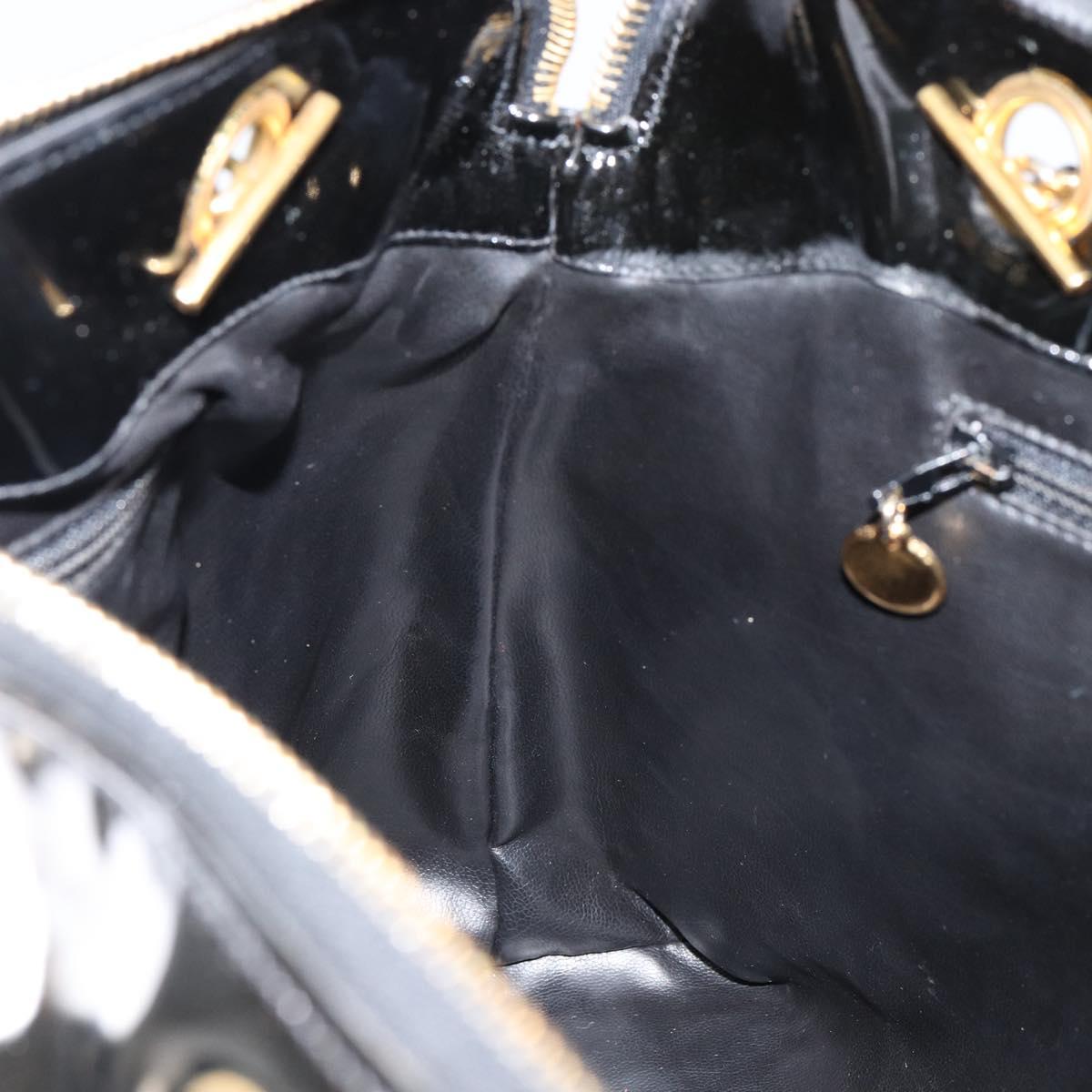 CHANEL Shoulder Bag Enamel Black Gold CC Auth bs30988