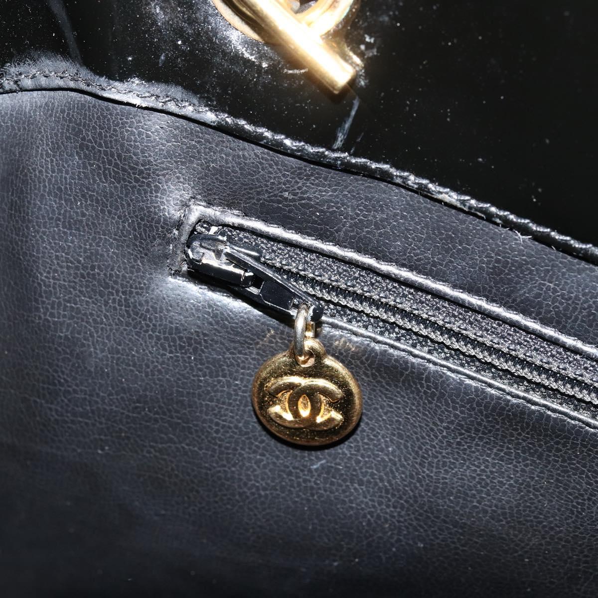 CHANEL Shoulder Bag Enamel Black Gold CC Auth bs30988