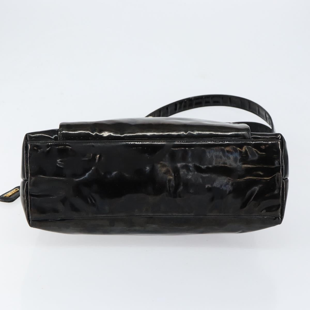 CHANEL Shoulder Bag Enamel Black Gold CC Auth bs30988