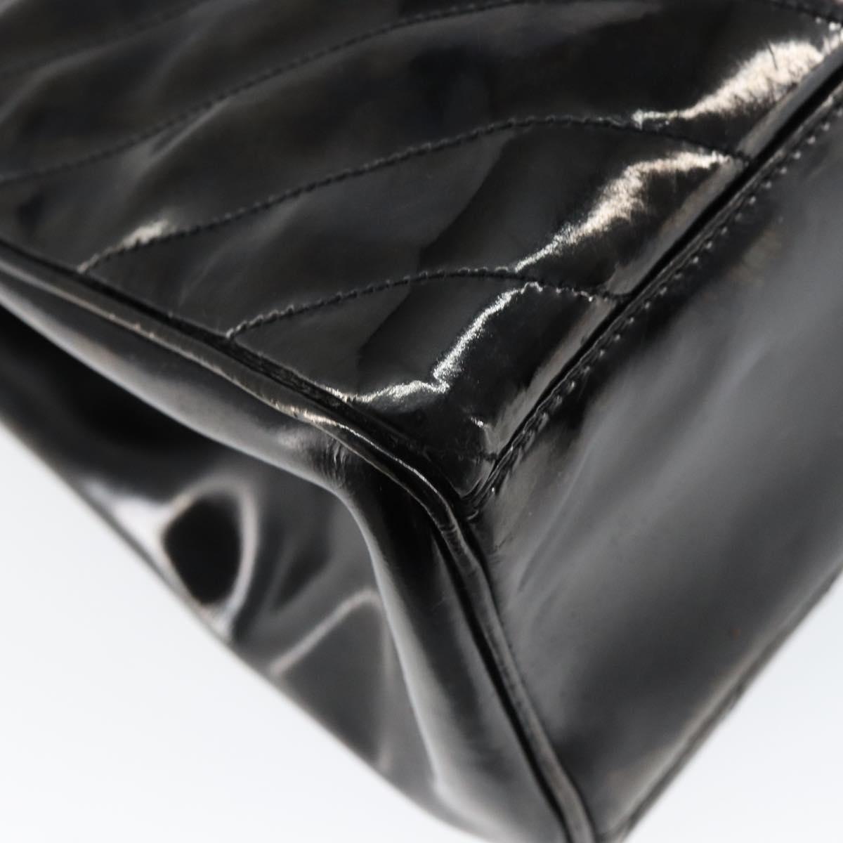 CHANEL V Stitch Hand Bag Enamel 2way Black Gold CC Auth bs30989