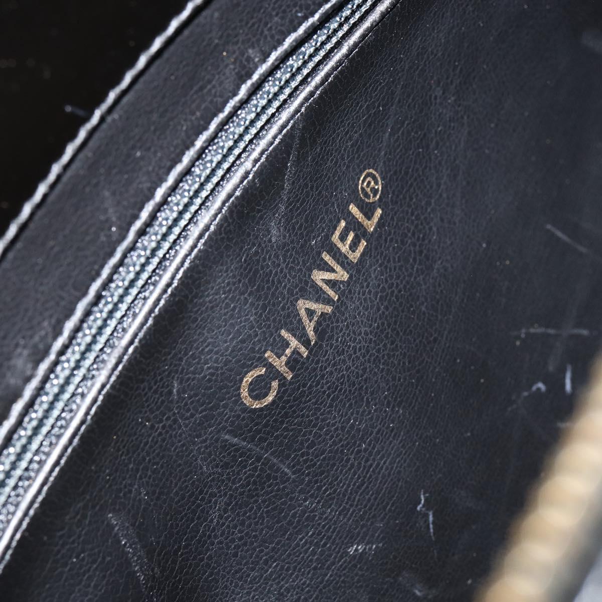 CHANEL V Stitch Hand Bag Enamel 2way Black Gold CC Auth bs30989